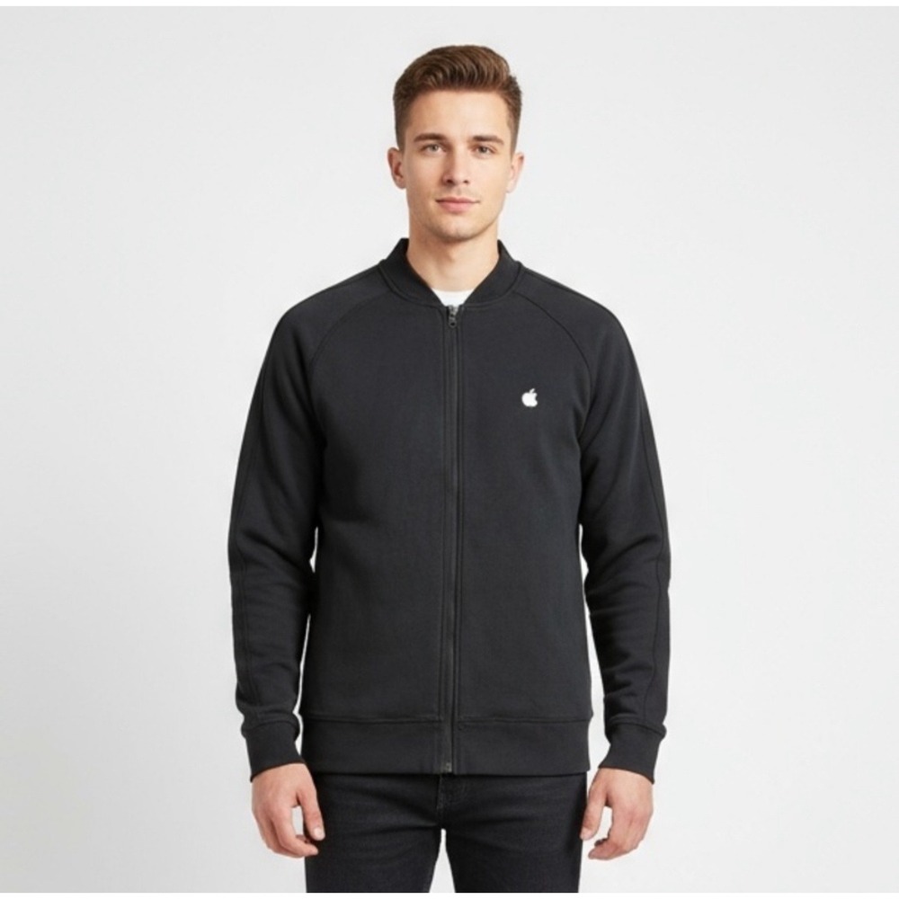 Apple Bomber Jacket Black Zip Up Sweatshirt Men's Size M